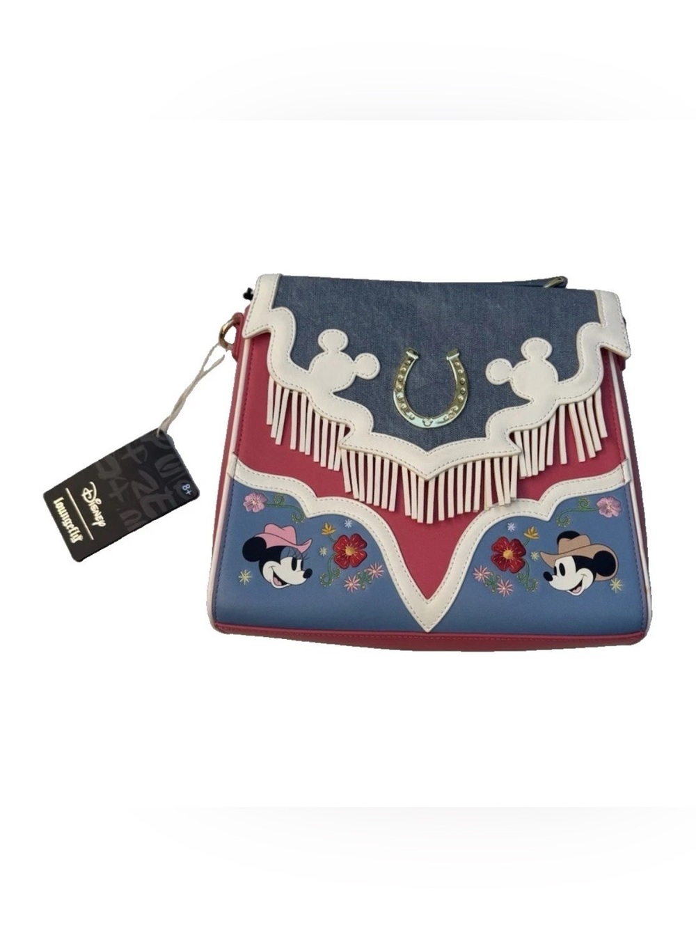 Disney Western Minnie & Mickey Fringe Crossbody - Pink Blue White